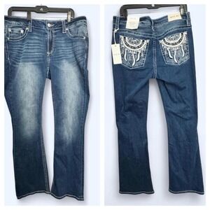 Miss Me Dreamcatcher Bootcut Jeans Sz 31x32 Mid Rise Embellished Western Y2K